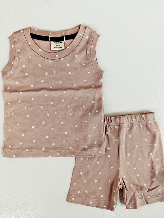 Premium Sleevelesss Tshirt with Shorts Sets (Brown Star) - sanright