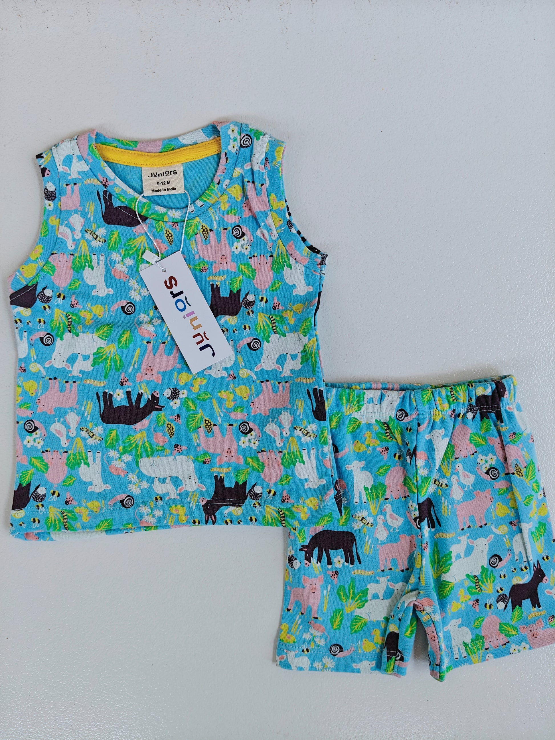 Premium Sleevelesss Tshirt with Shorts Sets (SkyBlue Floral)) - sanright