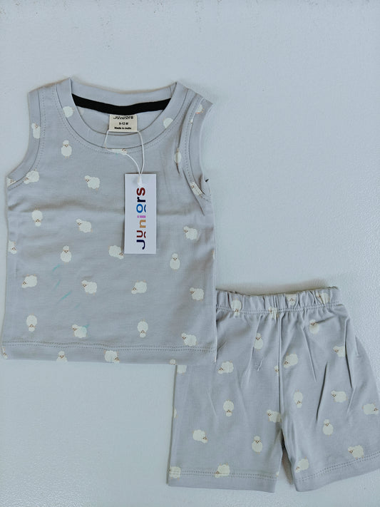 Premium Sleevelesss Tshirt with Shorts Sets (Ash Sheep) - sanright