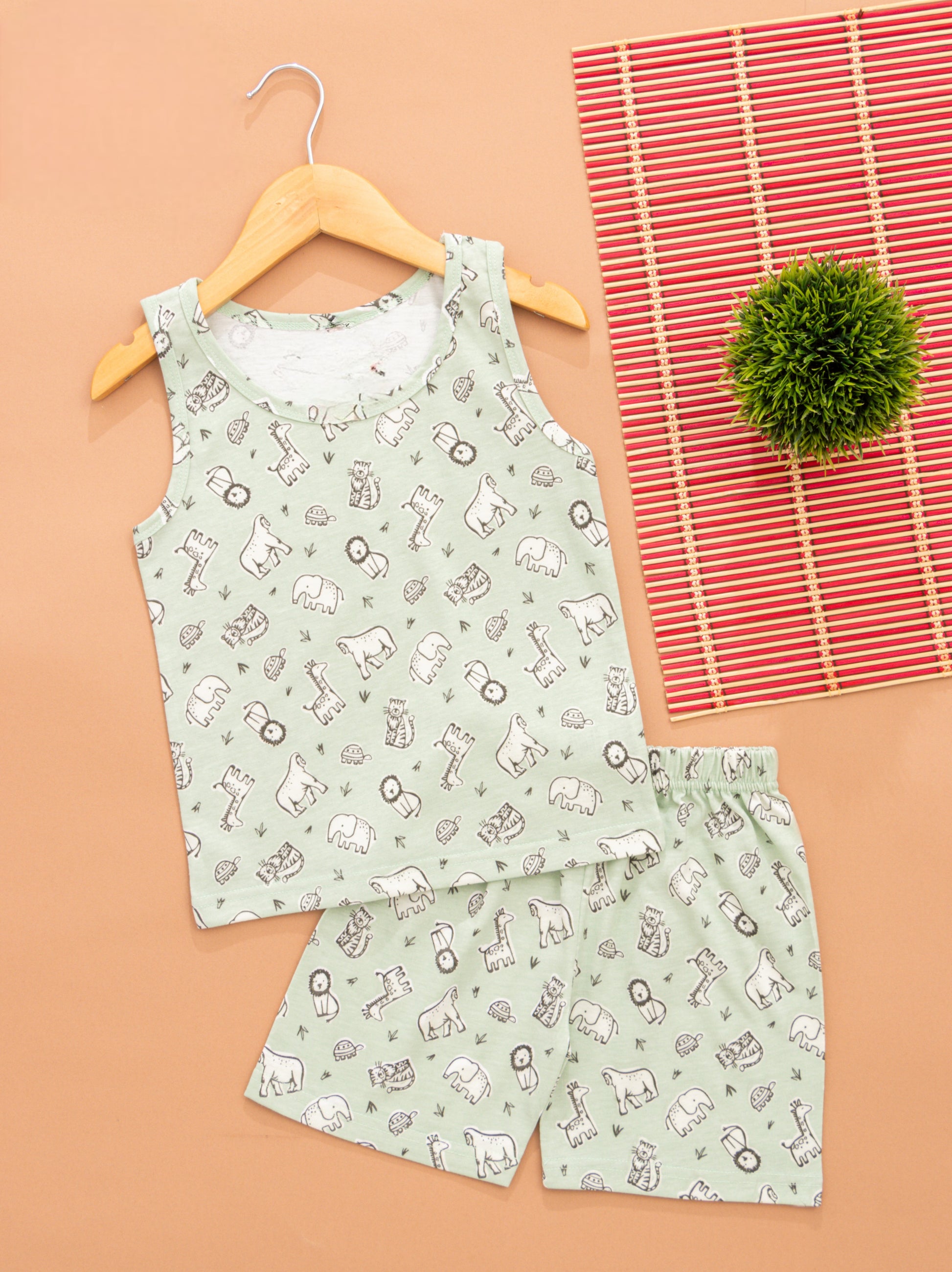 Sleeveless Shorts Sets(Green Animals) - sanright