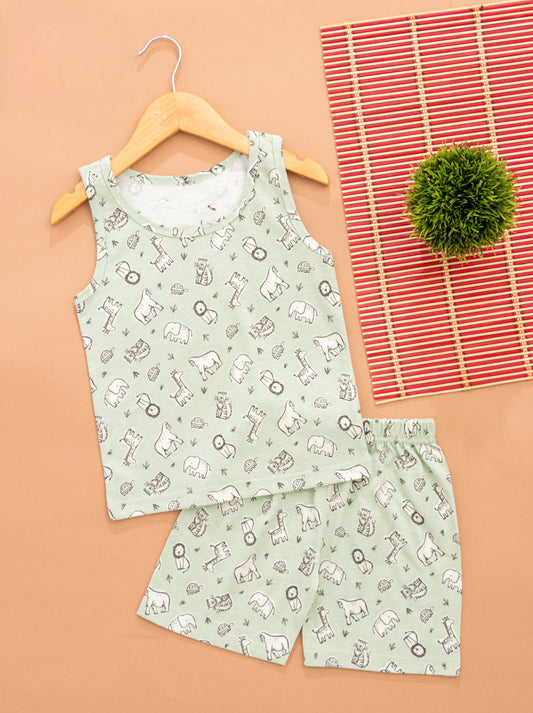 Sleeveless Shorts Sets(Green Animals) - sanright
