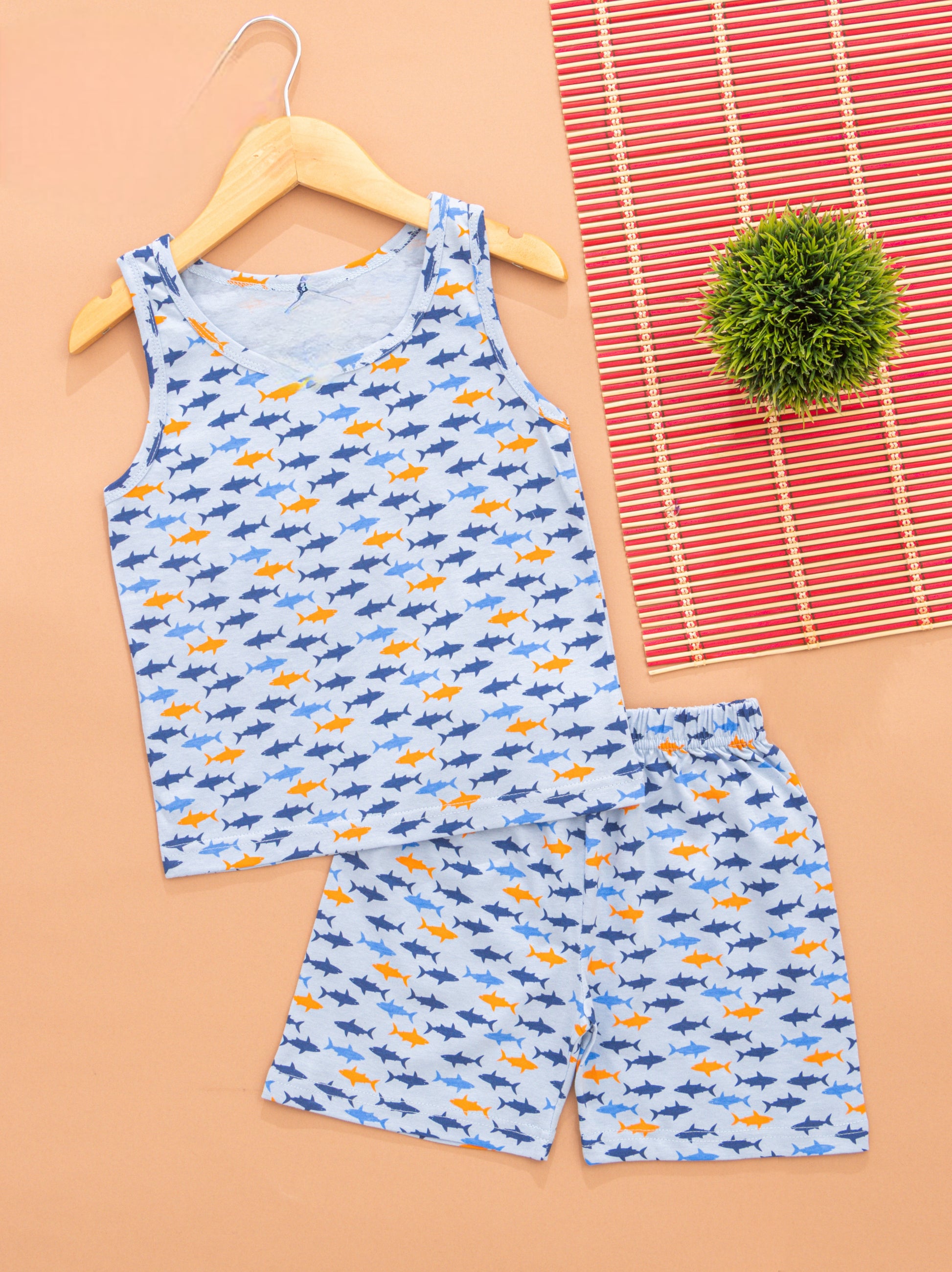 Sleeveless Shorts Sets(Small Fishes) - sanright