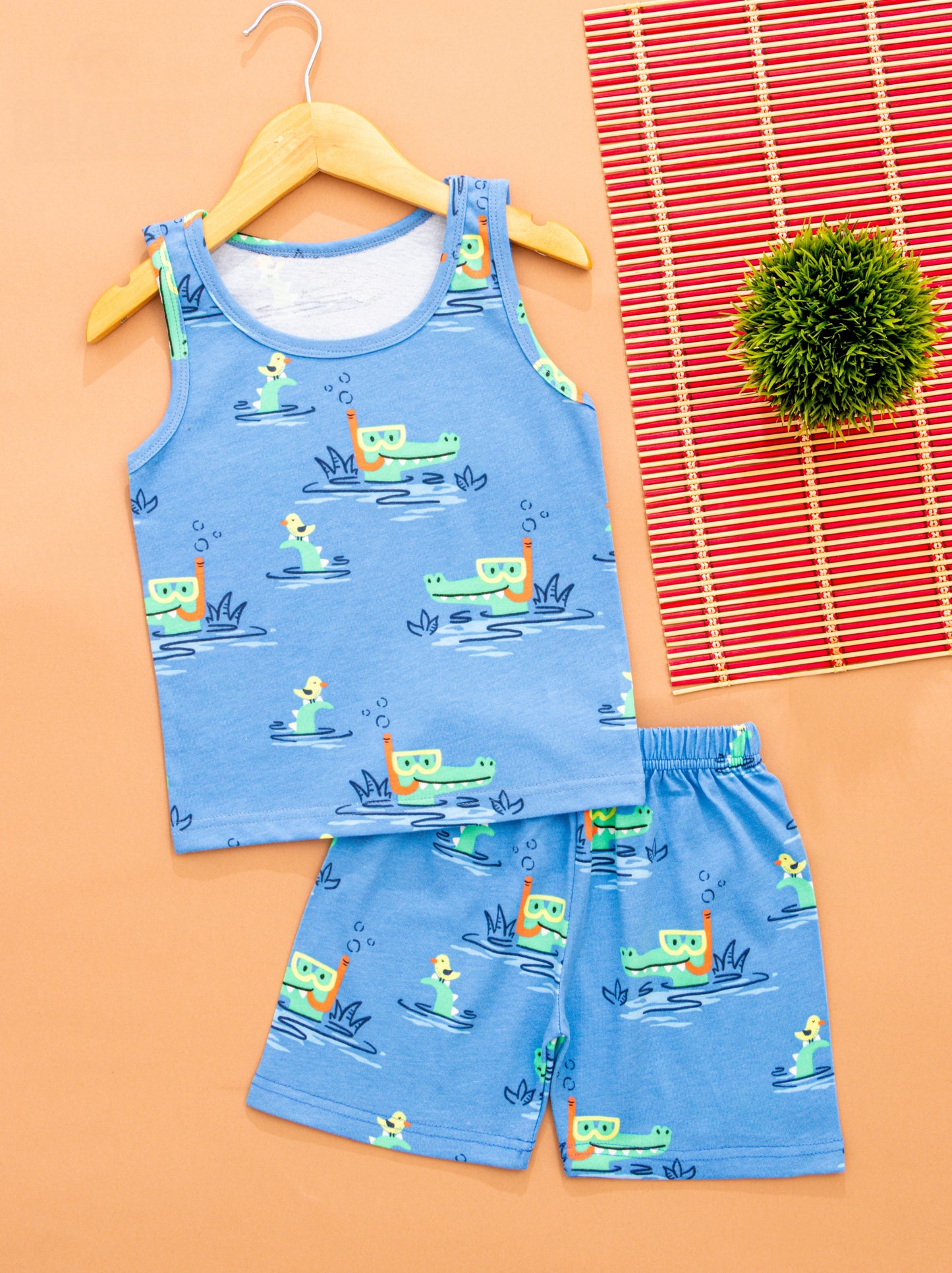 Sleeveless Shorts Sets(Blue Crocodile)