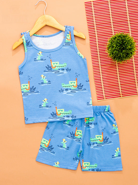 Sleeveless Shorts Sets(Blue Crocodile)