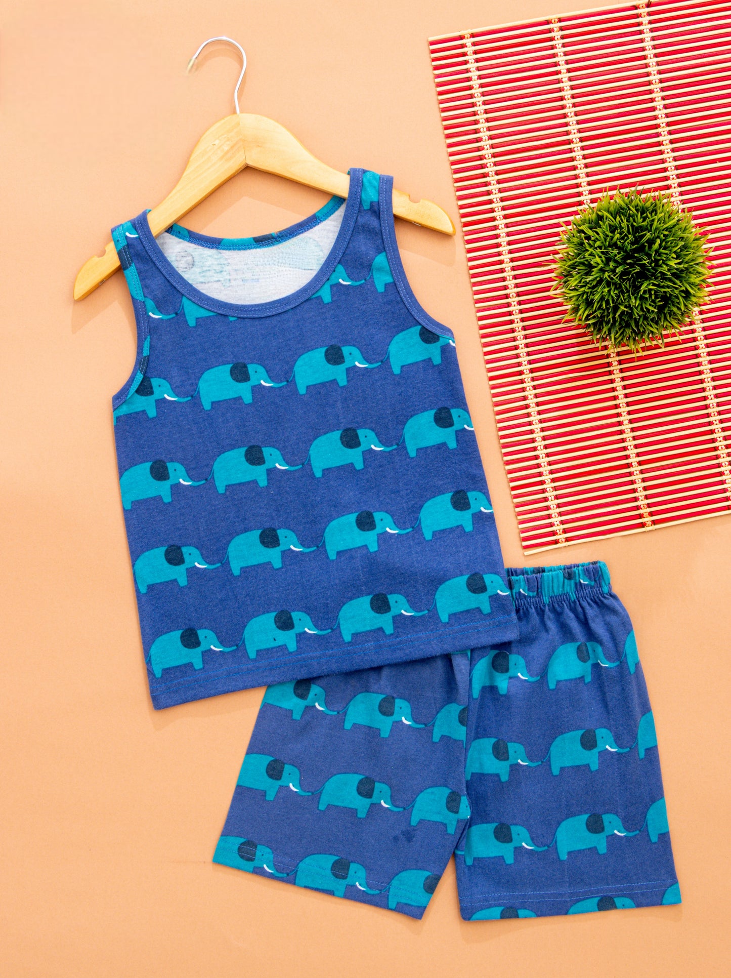 Sleeveless Shorts Sets(Blue Elephant)