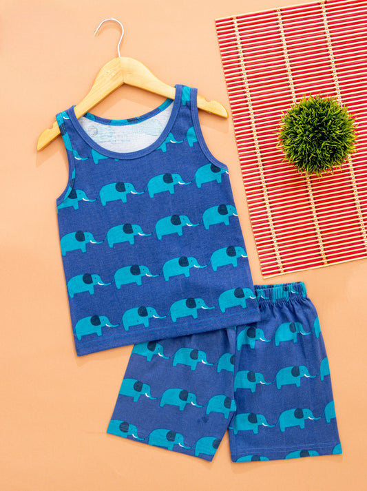 Sleeveless Shorts Sets(Blue Elephant)