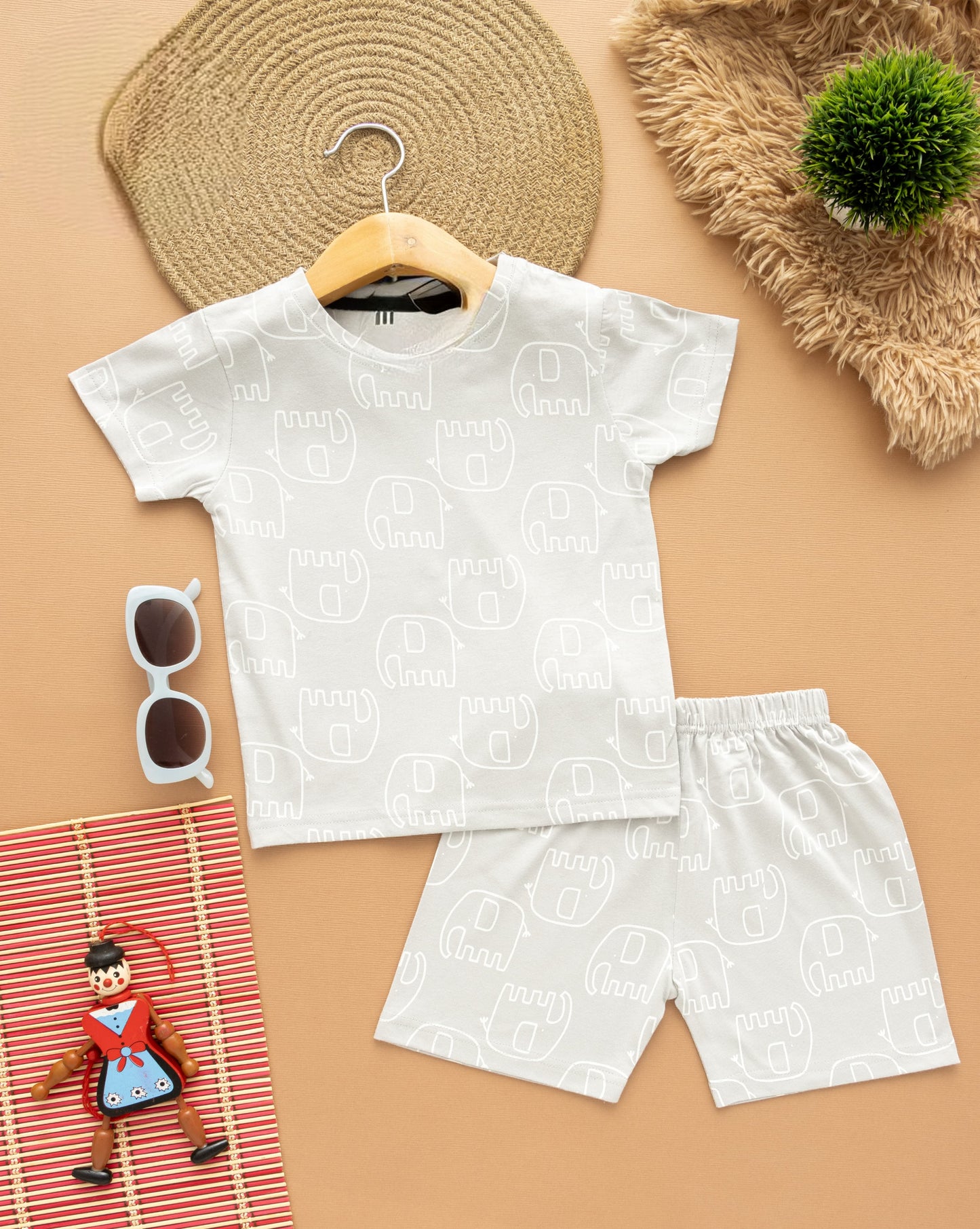 Shorts Sleeves Tshirt with Shorts Sets (Grey Elephant Again)