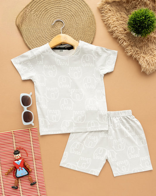 Shorts Sleeves Tshirt with Shorts Sets (Grey Elephant Again)