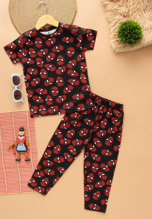 Half Sleeves Pajama Set (Spiderman Face)