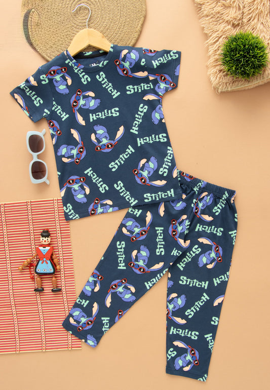Half Sleeves Pajama Set (Black STITCH Bluey)