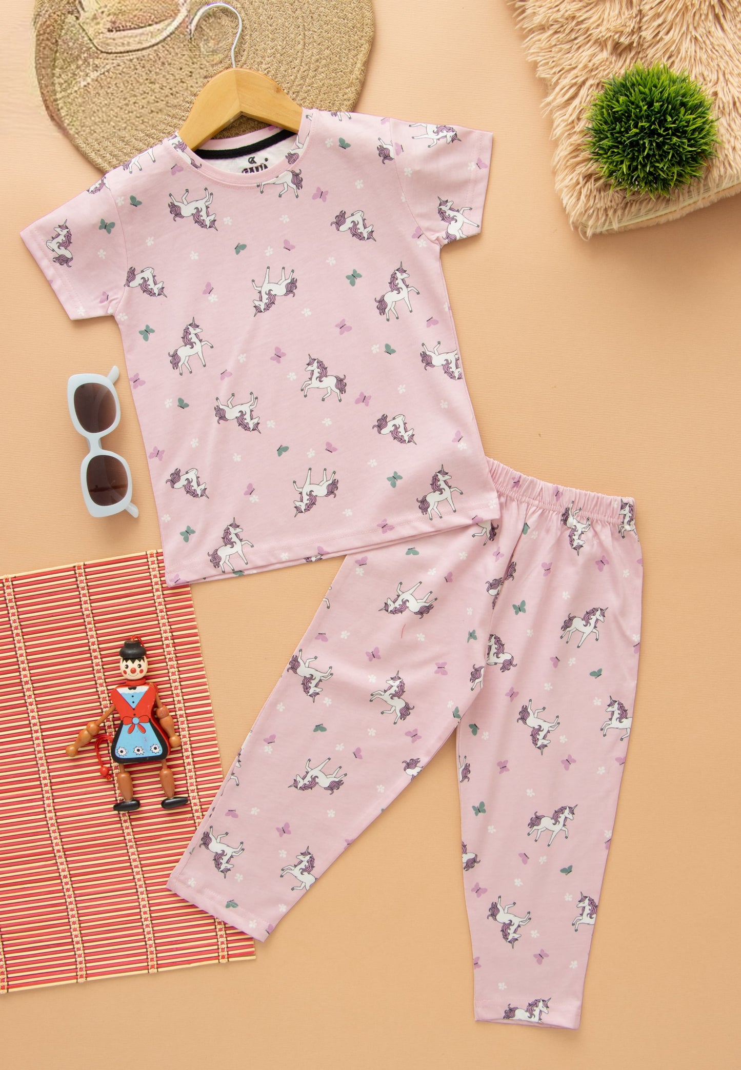 Half Sleeves Pajama Set (Pink Unicorn)