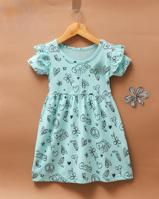Half Sleeves Frill Frocks (Sky-blue Flower)