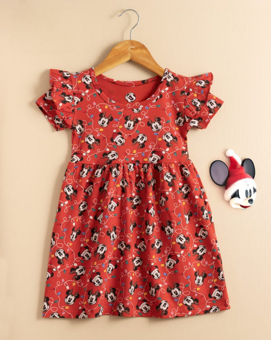 Half Sleeves Frill Frocks (Small Red Micky)