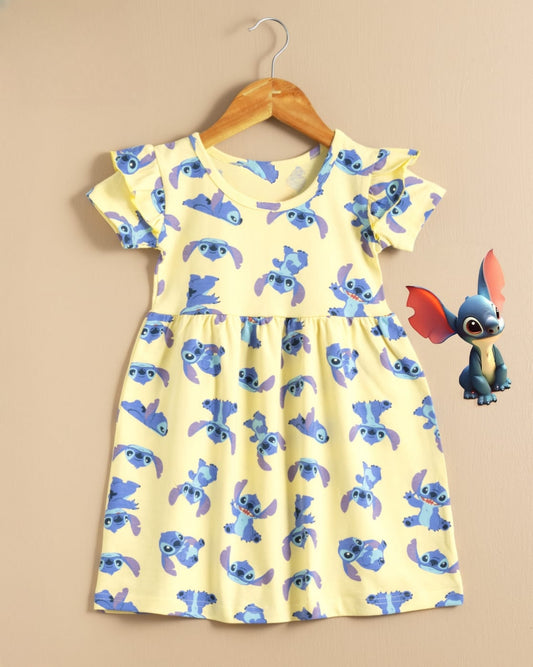 Half Sleeves Frill Frocks (Yellow Bluey)