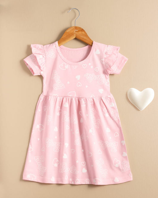 Half Sleeves Frill Frocks (Pink Barbie)
