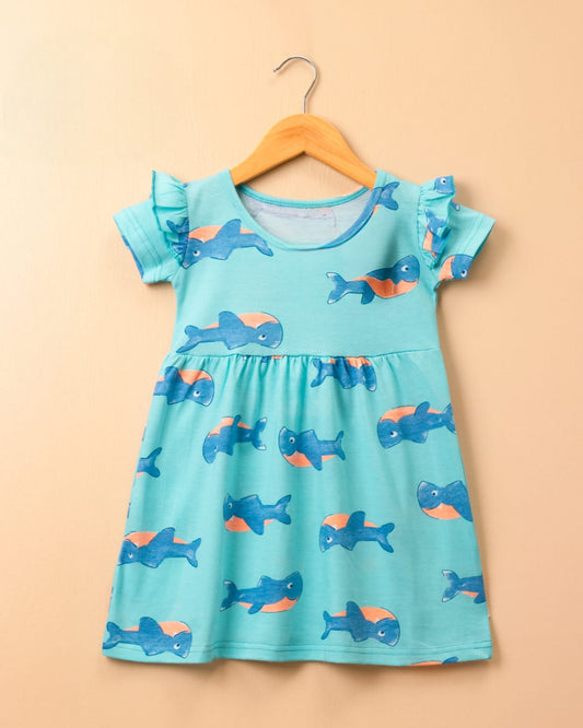 Half Sleeves Frill Frocks (Blue Fish)