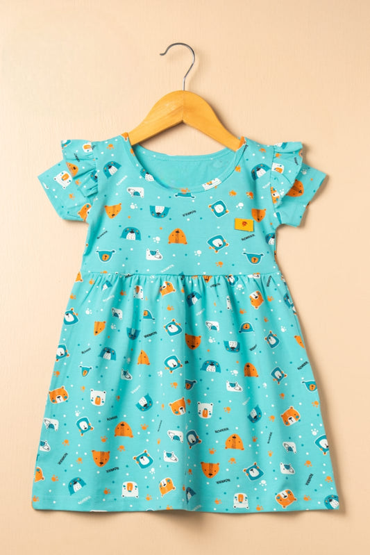Half Sleeves Frill Frocks (Soothing Blue Roarrrr)