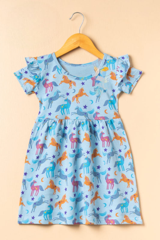Half Sleeves Frill Frocks (Multicolored Unicorn)