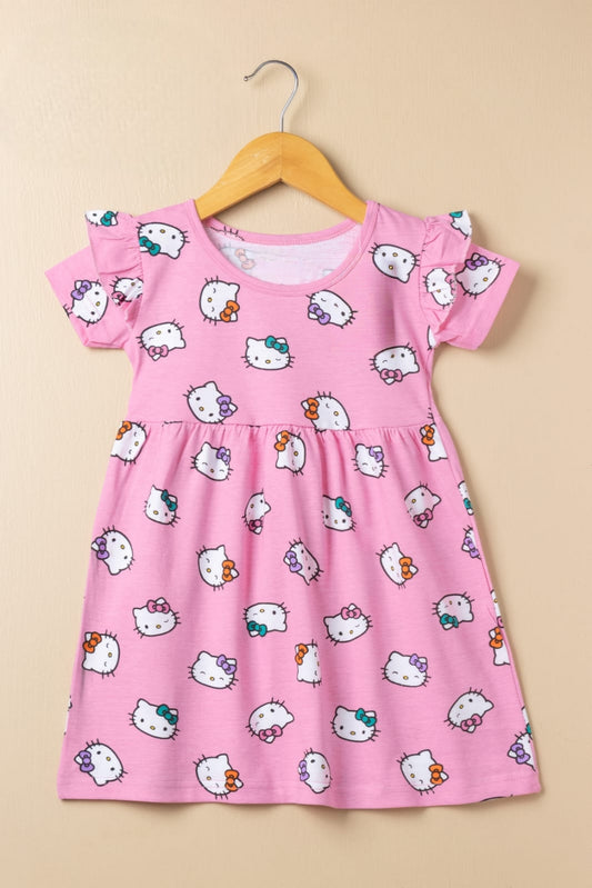 Half Sleeves Frill Frocks (Pink Kitty)