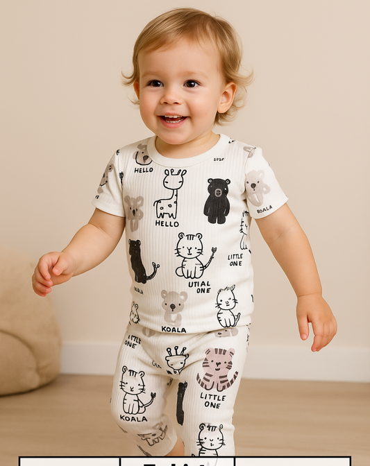 Premium Ribbed Shorts sleeves Tshirt with Pant (Helloo Little) (2-4 Yrs))