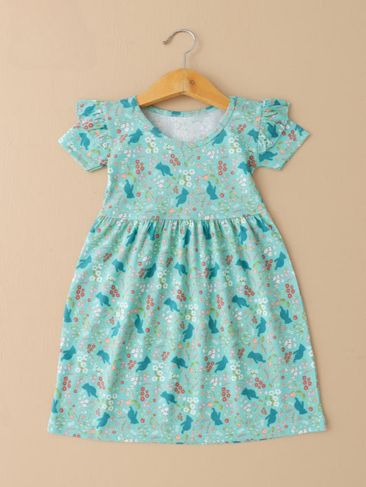 Half Sleeves Frill Frocks (Blue Florals)