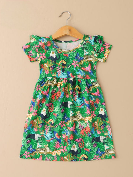 Half Sleeves Frill Frocks (Green Jungle)