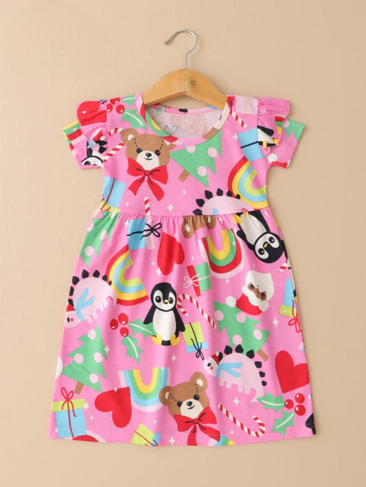 Half Sleeves Frill Frocks (Christmas Penguin)