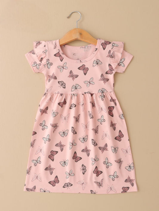 Half Sleeves Frill Frocks (Light Orange Butterflies)