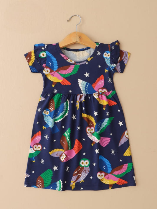 Half Sleeves Frill Frocks (Colorful OWL)