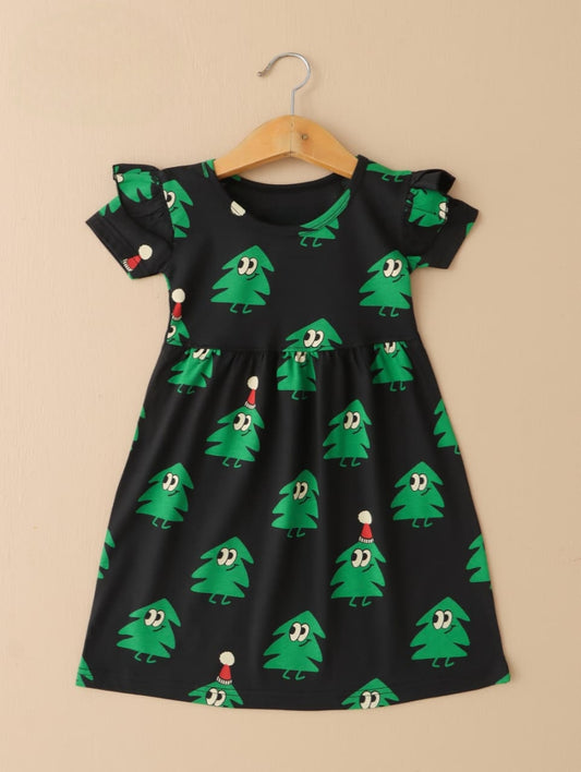 Half Sleeves Frill Frocks (Black Christmas Tree)