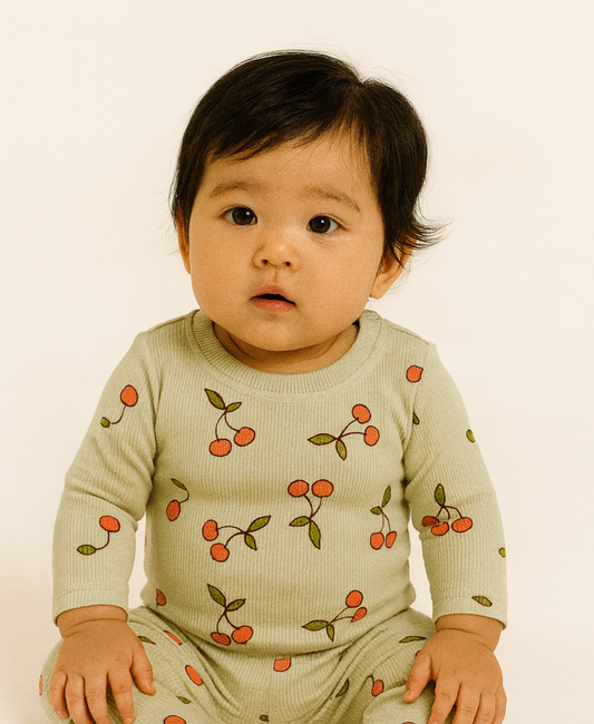 Premium Full sleeves Ribbed Tshirt with Pant (Green Cherry)