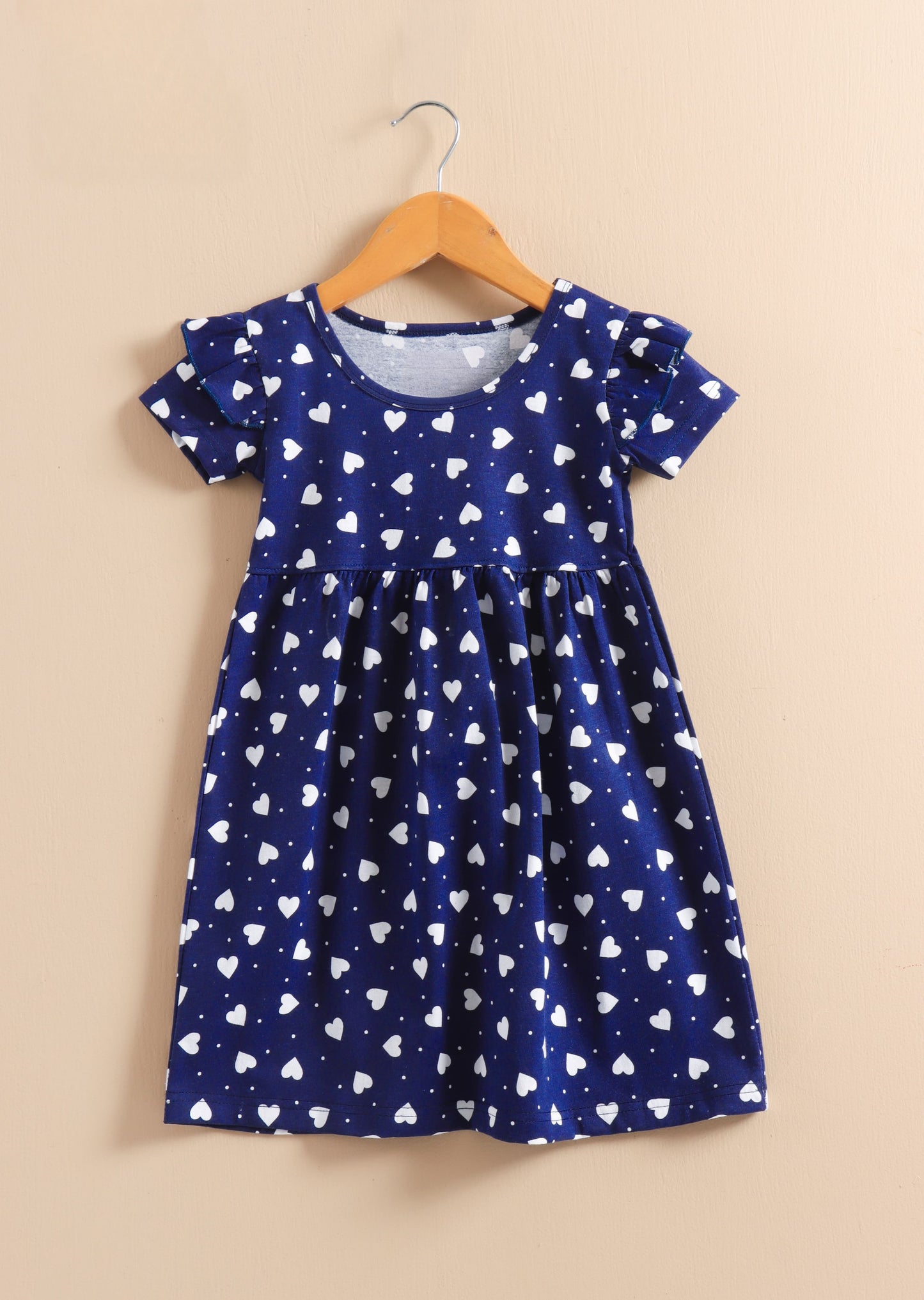 Half Sleeves Frill Frocks ( Navy blue hearts)