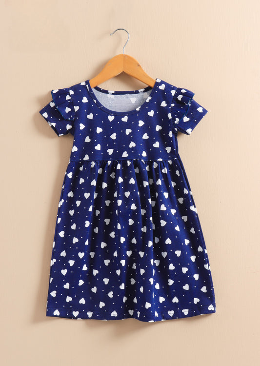 Half Sleeves Frill Frocks ( Navy blue hearts)