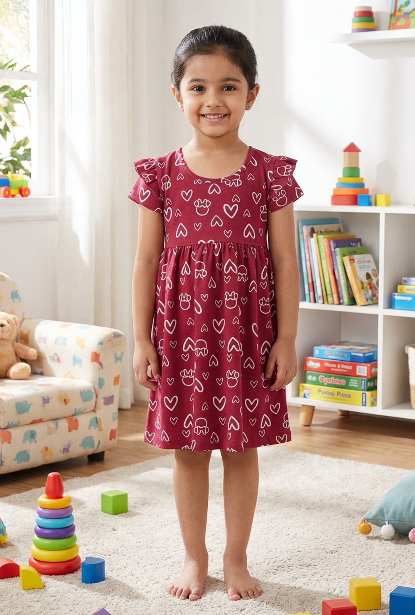 Half Sleeves Frill Frocks (burgundy hearts)