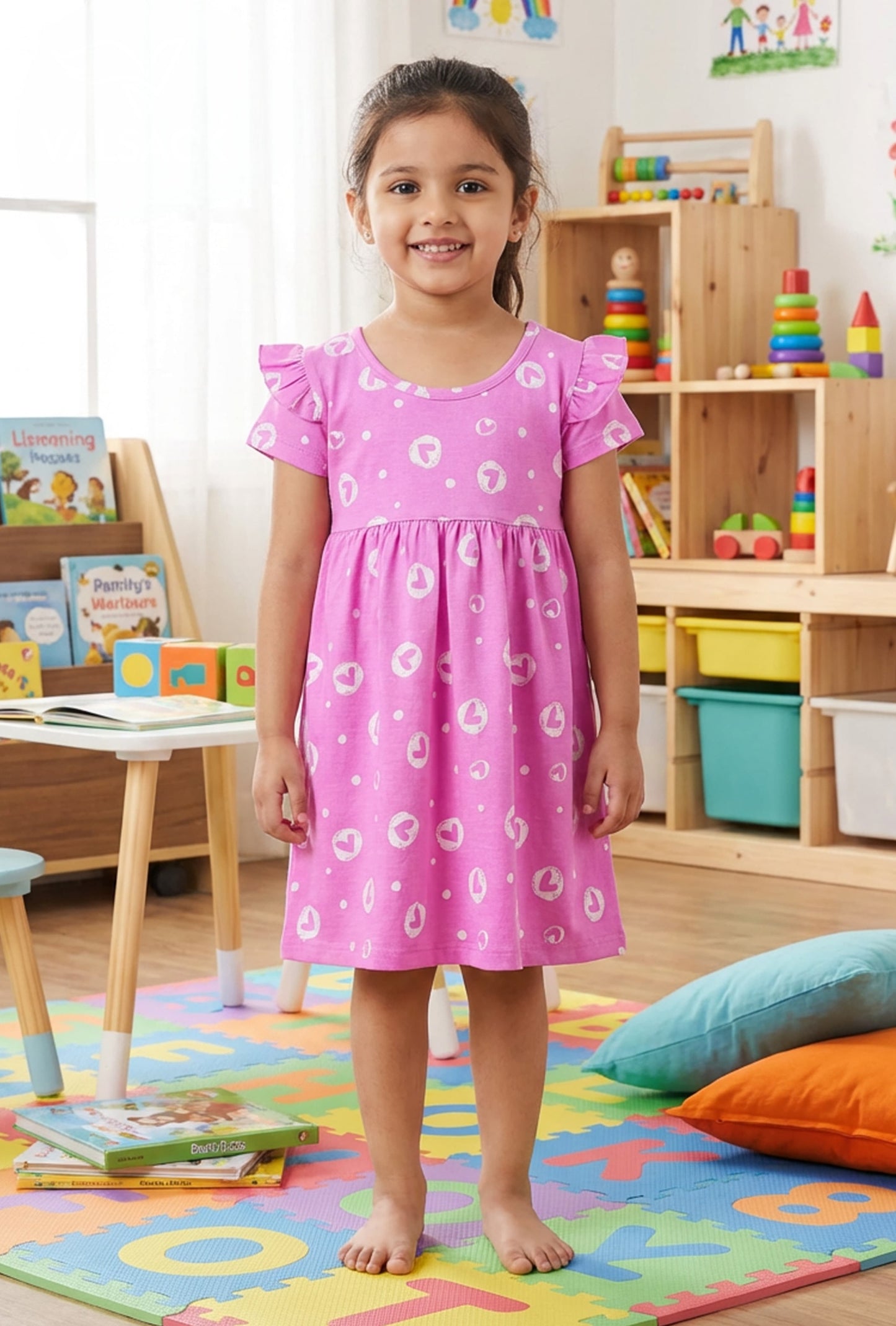 Half Sleeves Frill Frocks (pink hearts)