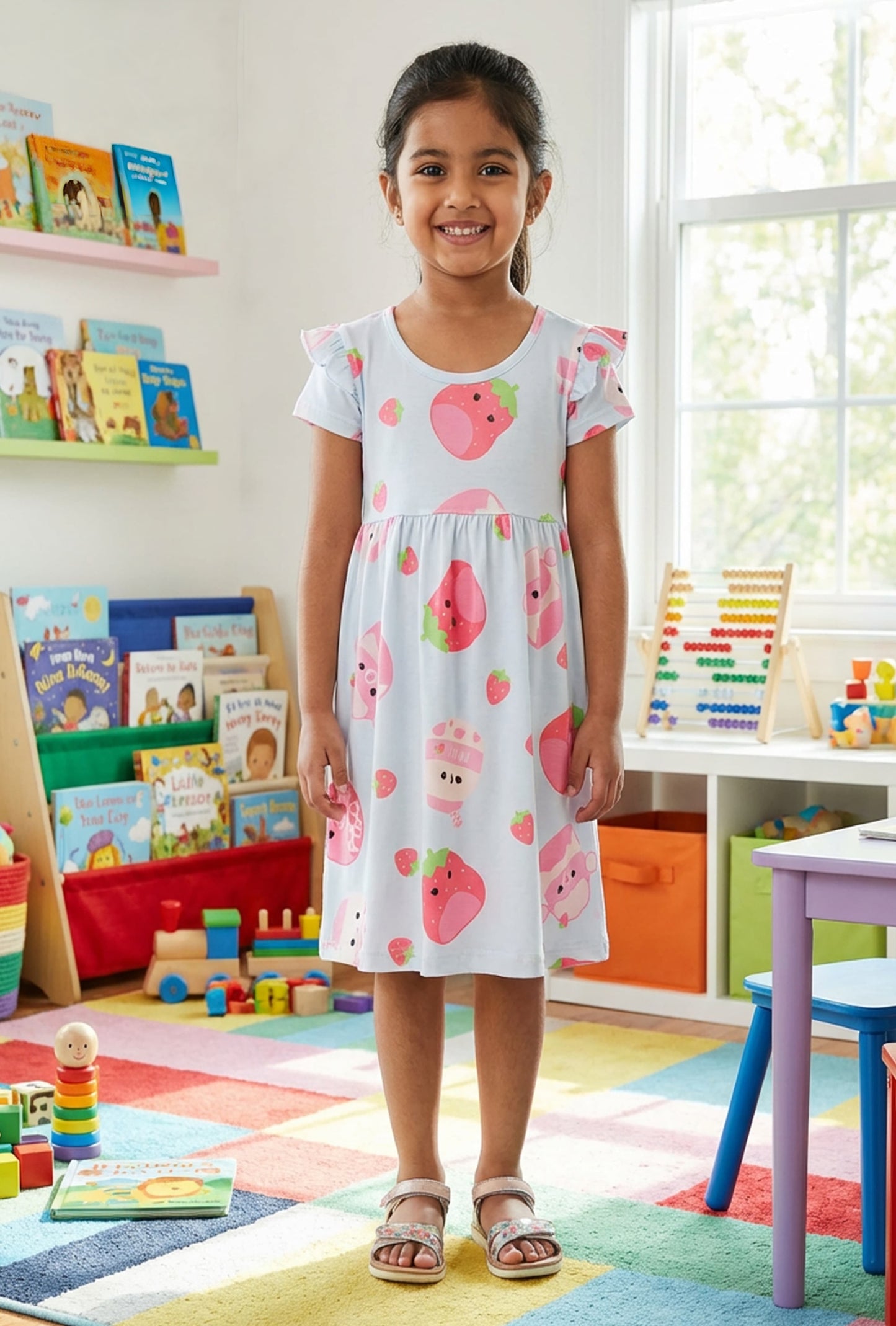 Half Sleeves Frill Frocks (cute cap Strawberries)