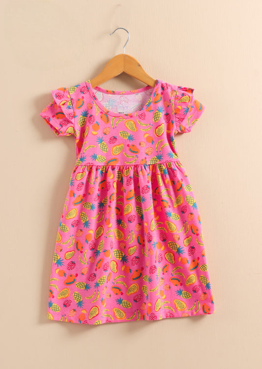 Half Sleeves Frill Frocks ( peach fruits)