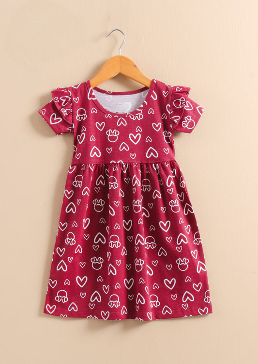 Half Sleeves Frill Frocks (burgundy hearts)