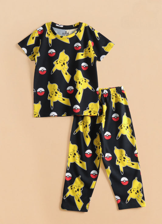 Premium Half Sleeves Pajama Set (Yellow Poke)