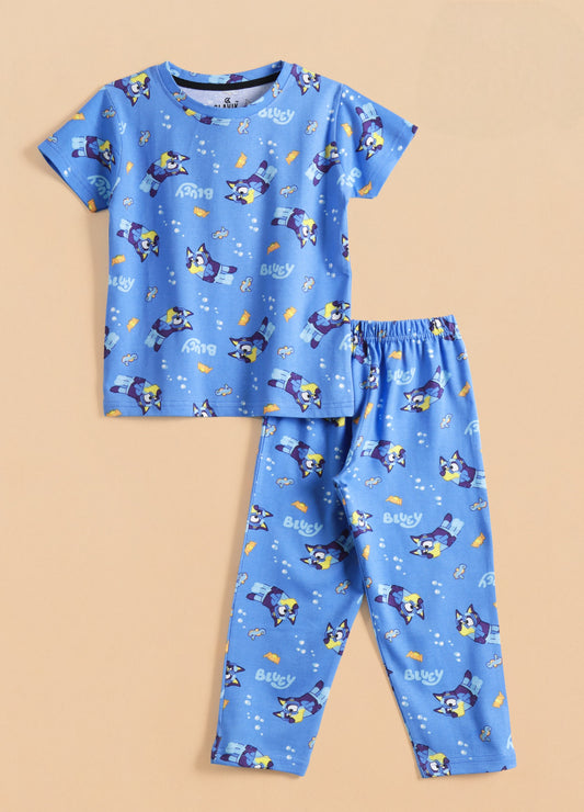 Premium Half Sleeves Pajama Set (Swimming Bluey)