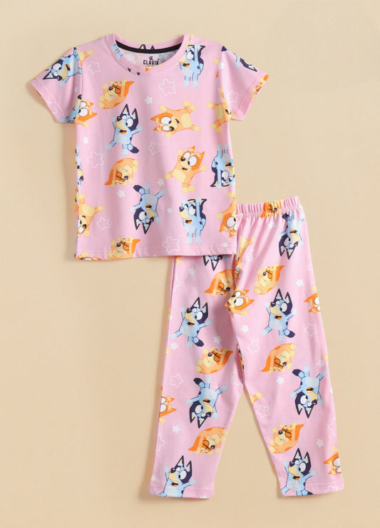 Premium Half Sleeves Pajama Set (Pink Blueys)