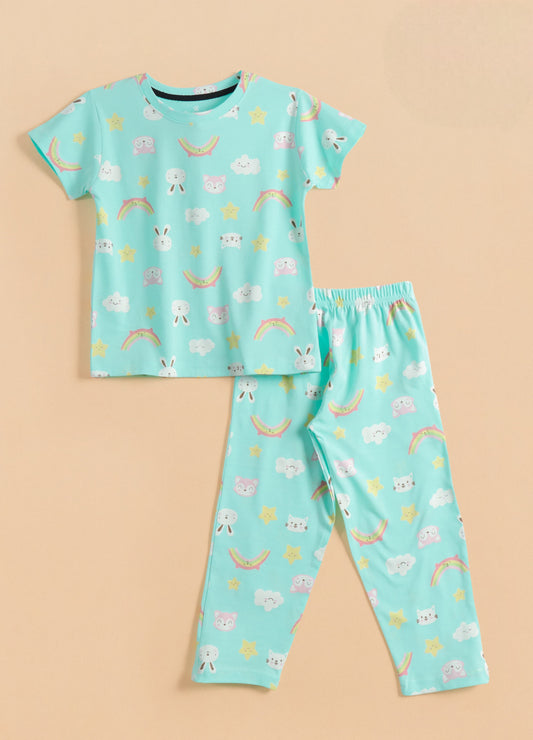 Premium Half Sleeves Pajama Set (Bunny & the Rainbow)