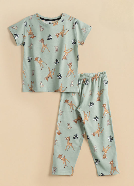 Premium Half Sleeves Pajama Set (Green Deer)