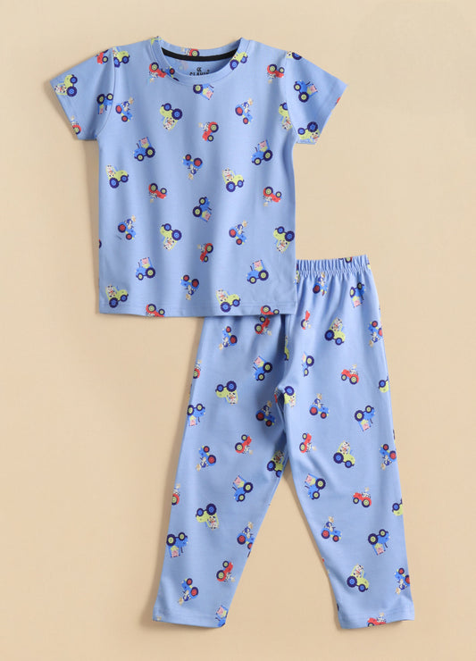 Premium Half Sleeves Pajama Set (Multicolour Tractor)