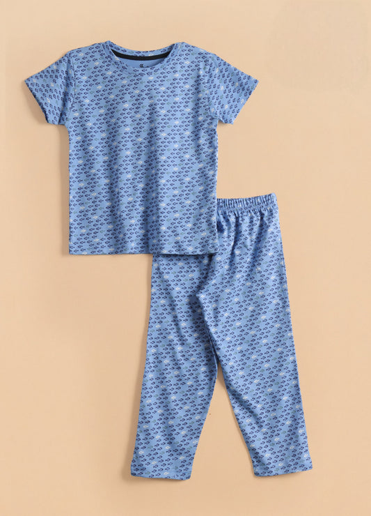 Premium Half Sleeves Pajama Set (Blue Fish School)