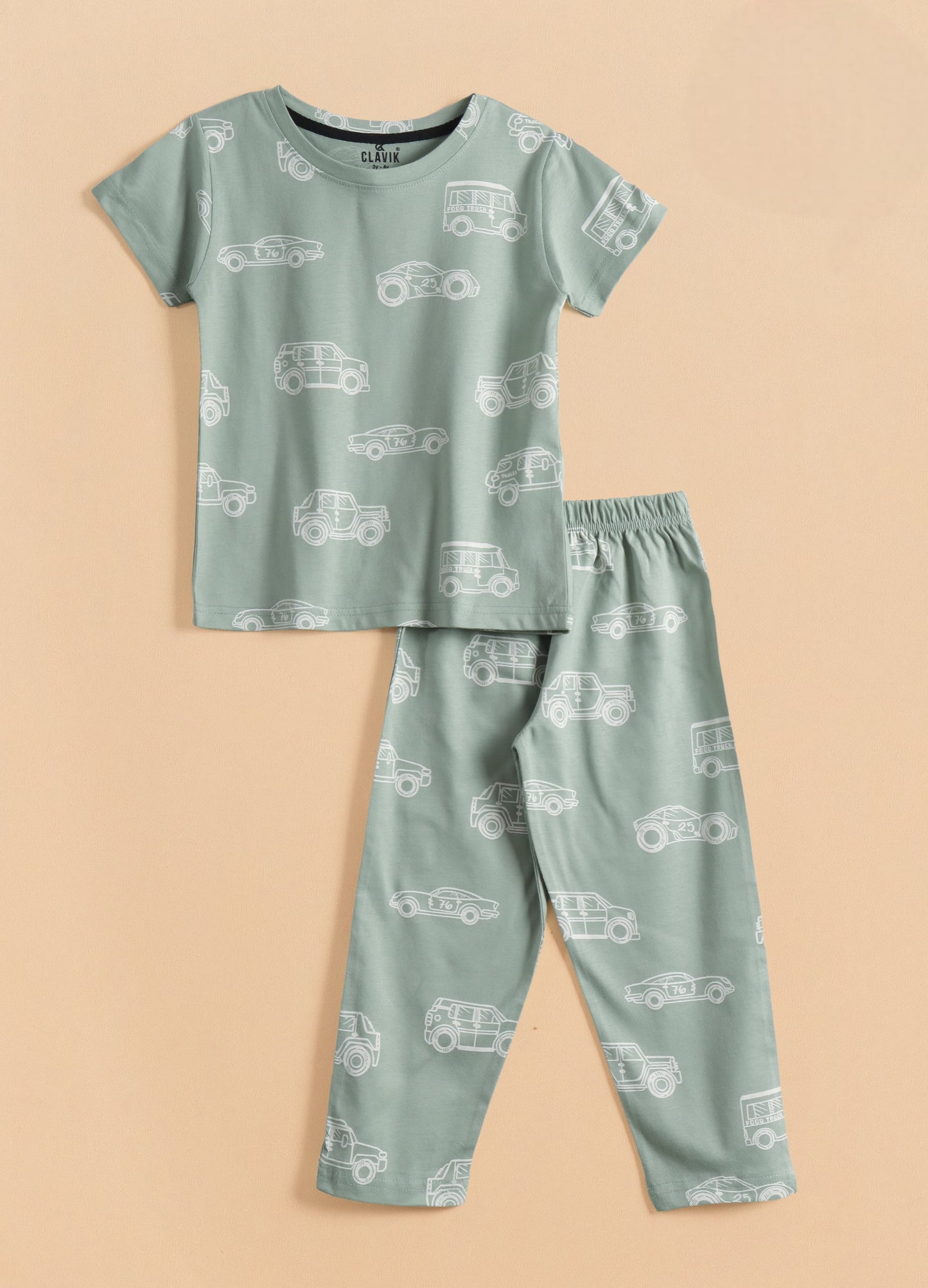 Premium Half Sleeves Pajama Set (Green Car)