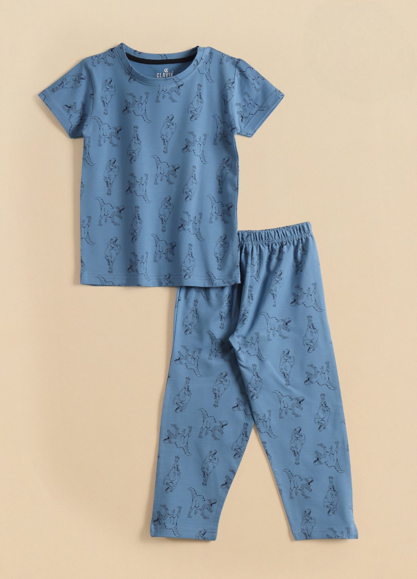 Premium Half Sleeves Pajama Set (Blue Dino Roar)