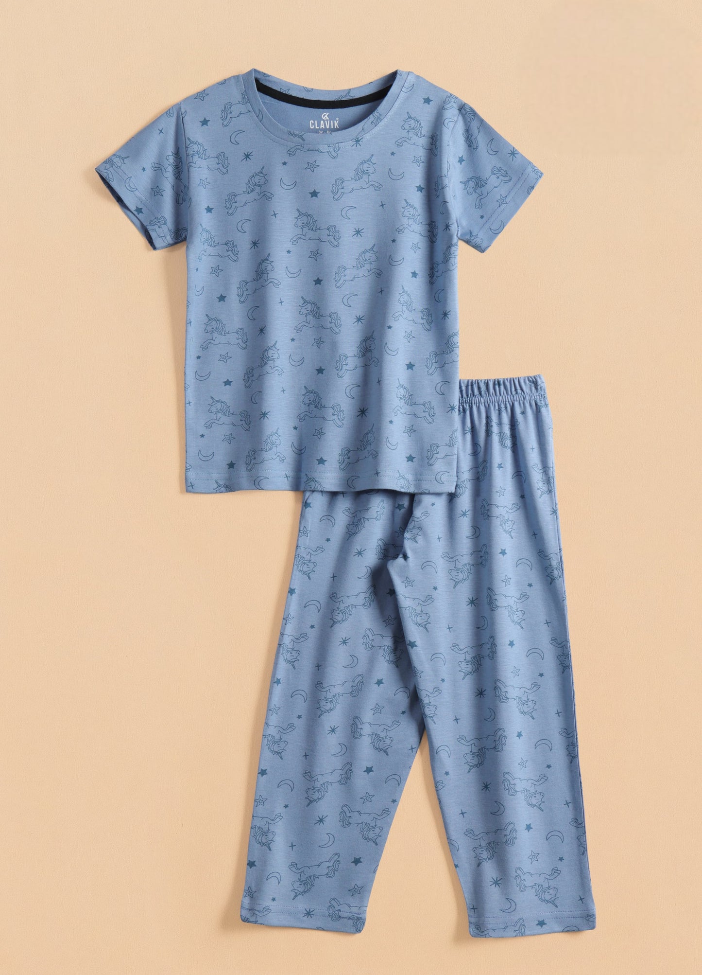 Premium Half Sleeves Pajama Set (Blue Unicorns)