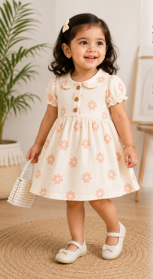 Peter Pan Collar Frocks (Cream Brown Flower)