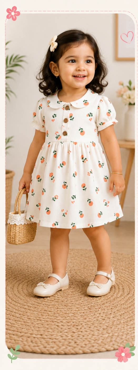 Peter Pan Collar Frocks (White Orange Flower)